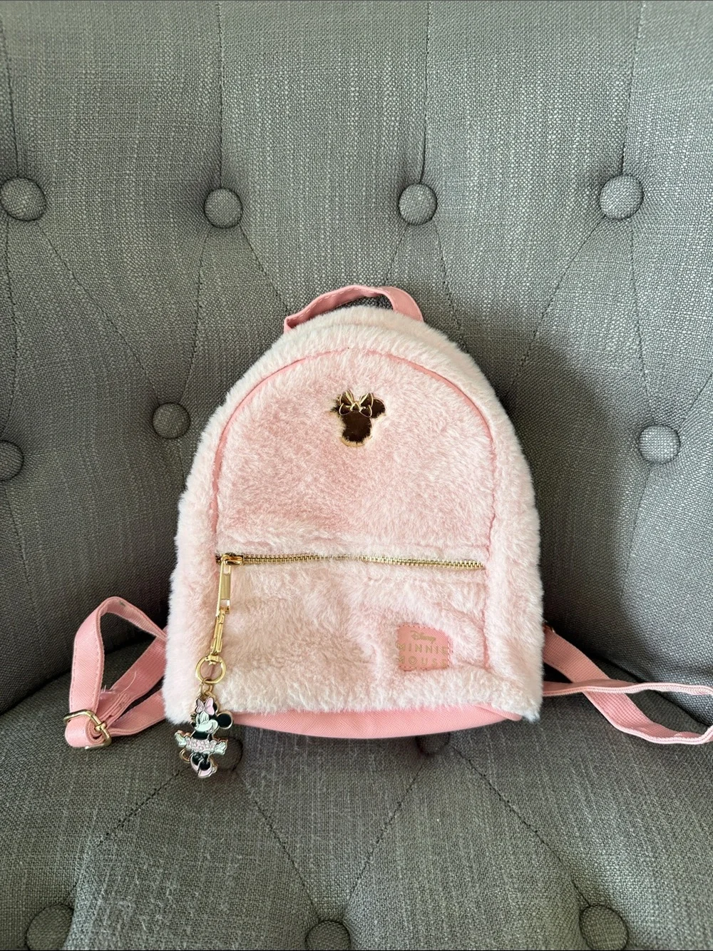 Disney Pink Plush Mini Backpack with Minnie Charm